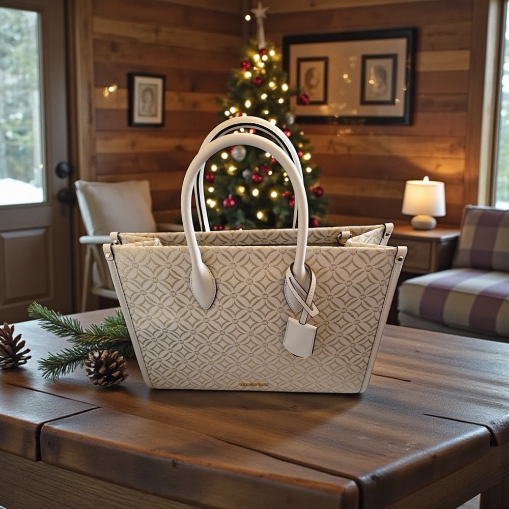 🦄 NWOT Michael Kors Mirella Medium Metallic Logo Jacquard Tote Bag!